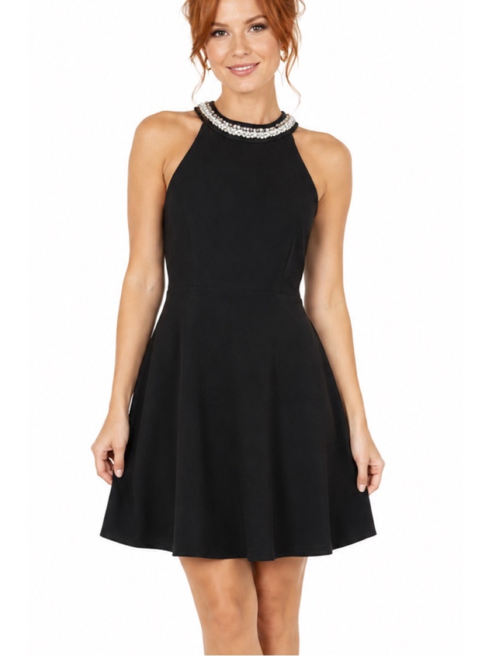 One Clothing little black dress featuring a sleeveless halter neckline